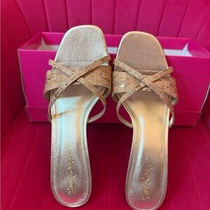 Lilly Pulitzer Metallic Gold and Cork Sandals